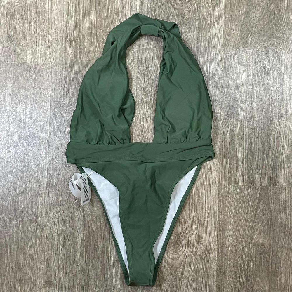 Green one piece high cut  Bikinishe swimsuit size large NEW